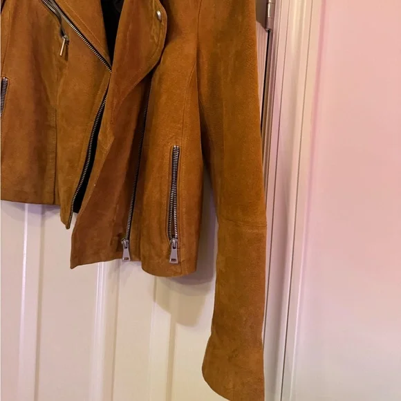 BAGATELLE NYC Camel Tan Genuine Suede Leather Motorcycle Jacket - size small - Picture 5 of 16